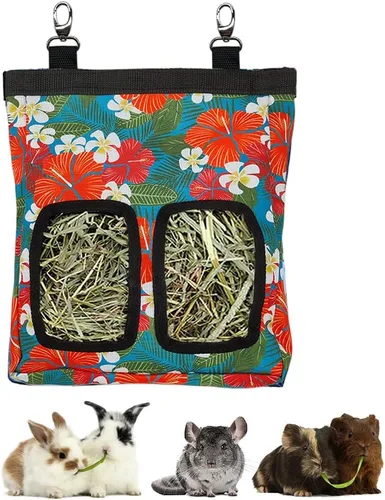 Vista 19 de RIOUSSI Comedero de heno para conejillos de indias, bolsa de alimentación Azul (Blueflower)