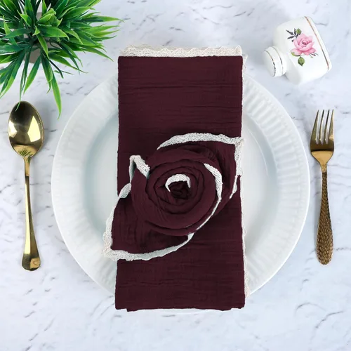 Vista 15 de FINGERCRAFT Servilletas de tela de lino y algodón de 12 unidades con esquinas ingletadas y elegante encaje para uso diario; las servilletas están