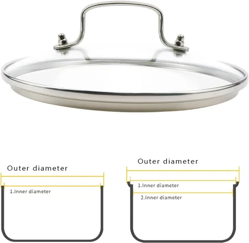 Vista 2 de Tapa de vidrio templado de 8 pulgadas con orificio de ventilación de vapor, olla universal transparente de repuesto con mango de soporte, borde