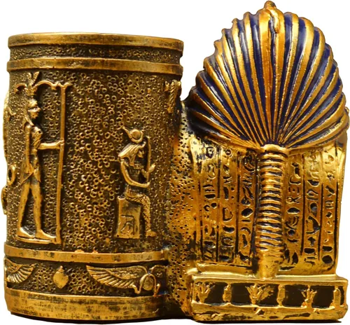 Vista 4 de Portalápices egipcio antiguo, vaso para bolígrafo King Pharaoh, soporte para bolígrafos para escritorio, oficina, organizador de bolígrafos