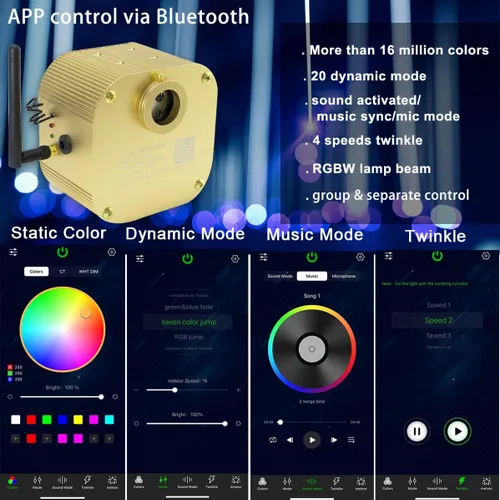 Vista 2 de Luces Azimom Bluetooth, con control, de 16 vatios, parpadean, luces de fibra óptica, iluminación de estrella para techo