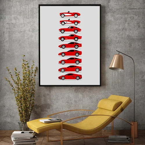 Vista 6 de Idea Network Póster hecho a mano compatible con Chevy Corvette Generations (perfil lateral) impresión de Chevrolet (C1 C2 C3 C4 C5 C6 C7 C8) – Rojo