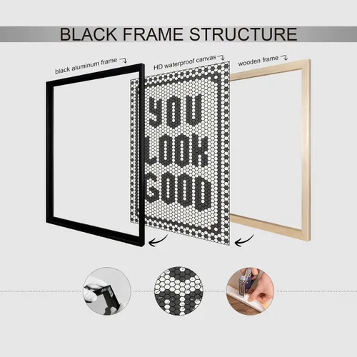 Vista 3 de Arte de pared con citas en blanco y negro minimalista moderno póster "You Look Good" de 08x10 pulgadas con marco negro impresiones en lienzo