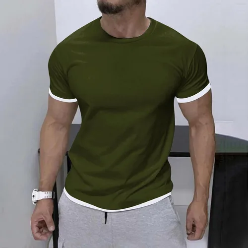 Vista 4 de Ymosrh Camisas para hombre, camisas casuales con estilo, camisetas atléticas de manga corta, camisetas deportivas, camisetas sin botones, camisetas