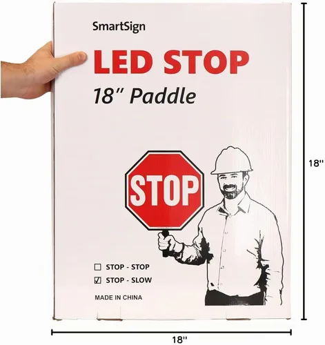 Vista 9 de SmartSign Paleta LED STOP SLOW – Señal de parada lenta reflectante de mano con asa, 18 pulgadas de doble cara, modos de luz LED