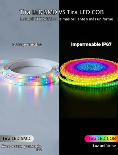Vista 6 de Tira de luces LED COB de 20 pies RGB Smart IC, IP67 impermeable al aire libre, regulable