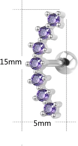 Vista 2 de ZS Curve Seven Stud CZ Aretes de acero inoxidable 316L para oreja, hélice, caracola, cartílago, piercing