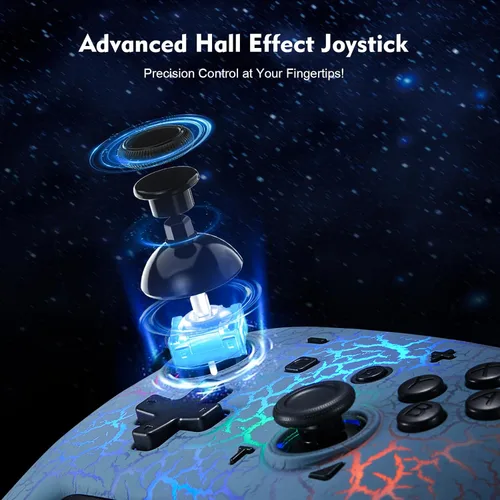 Vista 2 de Switch Controller with Hall Joystick, Wireless Switch Pro Controller for SwitchSwitch LiteSwitch OLED, 8 Colors Adjustable LED Wireless Remote