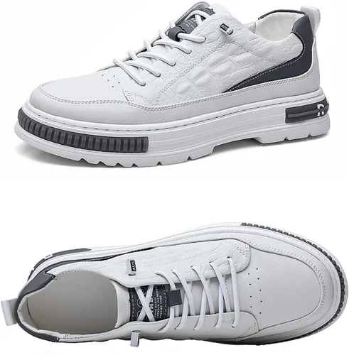 Vista 2 de Zapatos de piel de vaca impermeables con patrón de cocodrilo para hombre, levantamiento de altura, antideslizante, casual, suela suave, Oxford