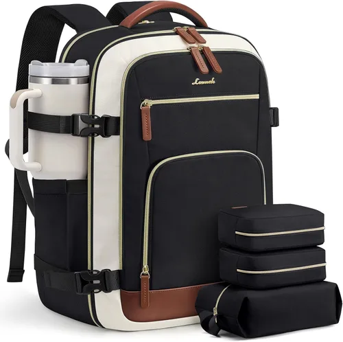 Vista 36 de LOVEVOOK Mochila de viaje para mujer y hombre, Beige, Mochilas de viaje