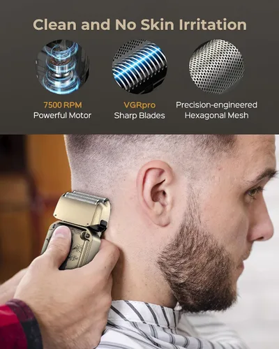 Vista 4 de Vgrpro - Juego de cortapelos y recortadores para hombres profesionales, afeitadora eléctrica impermeable de lámina para barba facial, inalámbrica