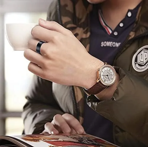 Vista 5 de yfstyle 4 anillos de banda lisa para hombres, anillos de acero inoxidable para hombres, anillos de boda geniales para hombres, anillos giratorios
