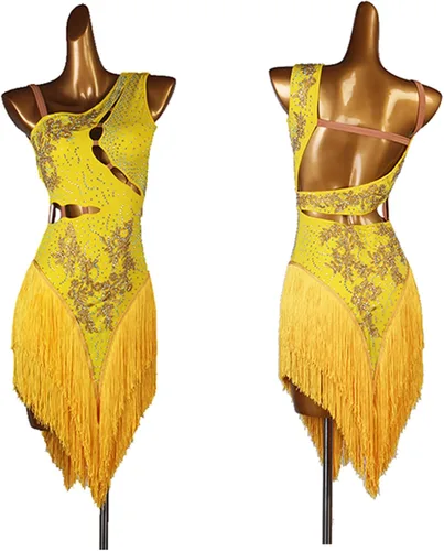 Vista 2 de Vestidos de baile latino con flecos para mujer, competencia profesional, cha cha, tango, baile, baile