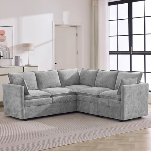 Vista 105 de Otomana cuadrada grande de 27 pulgadas con almacenamiento, reposapiés tapizado moderno con patas antideslizantes para sofá, mesa de café, sala