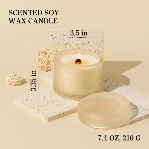 Vista 6 de Hidden Label Vela decorativa en frasco, rosa y sándalo + velas perfumadas de vainilla y coco, velas con mecha de madera
