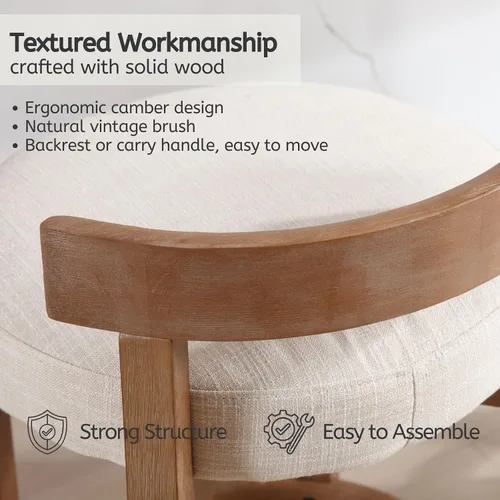 Vista 5 de LukeAlon Mid Century Linen Taburete Individual de Mostrador, Tapizado de 26.5" de Altura de Asiento, Taburetes Bajos con Patas de Madera Natural