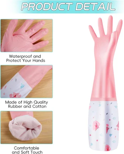 Vista 3 de XJMWXHFC 3 piezas de guantes reutilizables para lavar platos, guantes impermeables de manga larga antideslizantes para el hogar con forro de algodón
