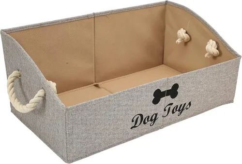 Vista 12 de Geyecete - Cajas grandes plegables de tela para almacenamiento de juguetes de perro, organizadores trapezoidales con asa de cuerda trenzada, cestas