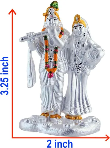 Vista 4 de Radha Krishna - Estatua de plata pura 990, 35 a 40 GMS de Murti colorido para el hogar Pooja