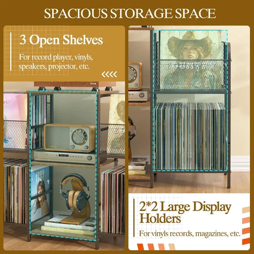 Vista 3 de 3IngSeagulls Soporte para tocadiscos con almacenamiento de vinilo, almacenamiento de discos para más de 350 álbumes, soporte para tocadiscos