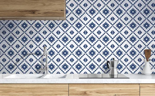 Vista 3 de NextWall Papel tapiz autoadhesivo de azulejos del suroeste de imitación Azul marino