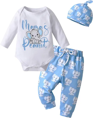 Vista 42 de Conjunto de 3 piezas de ropa de bebé recién nacido con estampado de manga larga + pantalones + sombrero