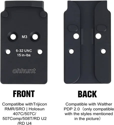 Vista 4 de ohhunt Placa adaptadora óptica compatible con Walther PDP 2.0, compatible con Trijicon RMR/SRO/Holosun 407C/507C/508T