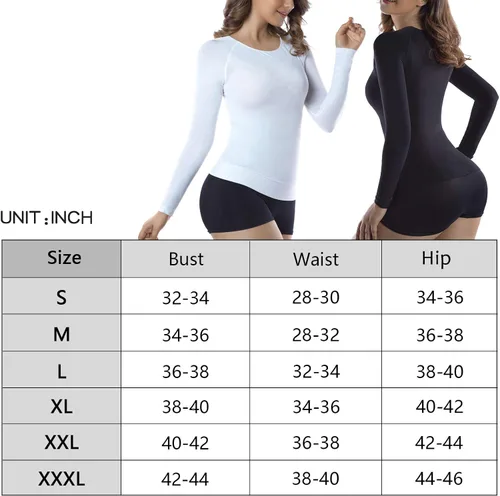 Vista 7 de +MD Camisetas de bambú para mujer para cintura y busto de manga larga, ropa interior térmica con cuello redondo