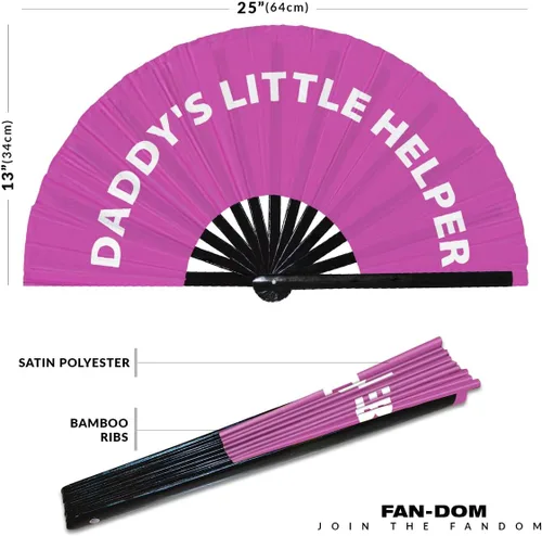 Vista 2 de Daddy's Little Helper - Ventilador de mano plegable de bambú con circuito de mano, divertido broma, palabras de maldición, expresiones, regalos