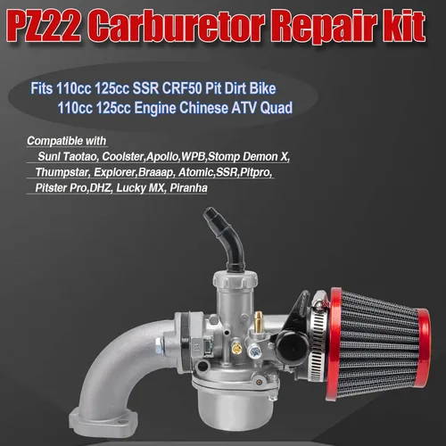 Vista 2 de Carburador PZ22 Juego de filtro de aire de carburador de 22 mm Compatible con SSR CRF50, Go Karts, Pit Dirt Bike, Sunl Taotao Pit bike, ATV, motor