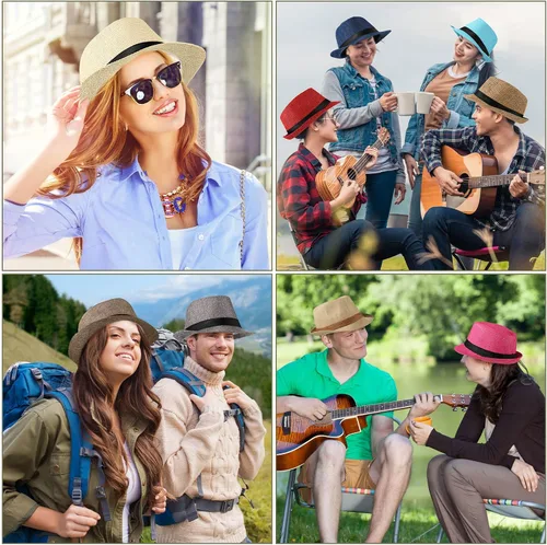 Vista 7 de 22 sombreros de paja para hombres y mujeres, sombreros cubanos a granel, sombreros de fiesta, sombrero de Panamá, gorras de ala corta, sombreros
