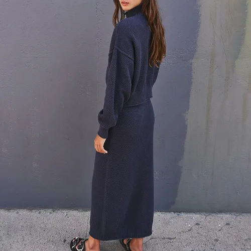 Vista 3 de FAMOORE Control High Waist Swimsuit Set Outfits Mock Neck Long Sleeve Sweater Knit Maxi Long Skirt Sets Sweatsuit Evening