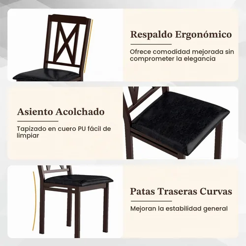 Vista 5 de GIANTEX - Juego de mesa de comedor de 5 piezas para 4, mesa de cocina rectangular de 47 pulgadas y 4 sillas con patas de madera de goma, asiento