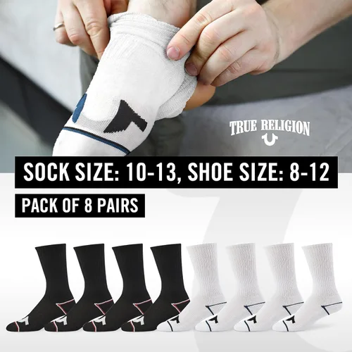 Vista 6 de True Religion Calcetines para hombre, 8 pares de calcetines deportivos para hombre, calcetines deportivos de primera calidad, talla de zapato 8-12