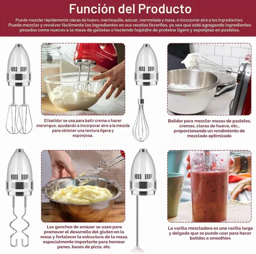 Vista 7 de Accesorios para batidora de mano, batidor, batidor, varilla de mezcla y ganchos de masa, accesorios de batidora de mano de acero inoxidable