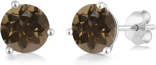 Vista 17 de Gem Stone King Aretes de oro de 14 quilates, 0.236 in, piedra natal redonda, Martini, 3 puntas, aretes de oro para mujer