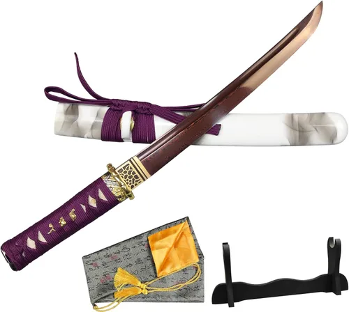 Vista 11 de Tanto Japonés Hecho a Mano de Acero Damasco Templado en Arcilla Espada Katana Corta Afilada de 20 Pulgadas