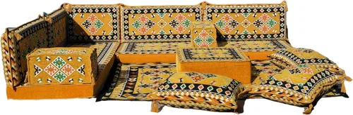 Vista 25 de arabicsofa Juego de asientos Jalsa en forma de L – Majlis árabe hecho a mano con almohadas de respaldo