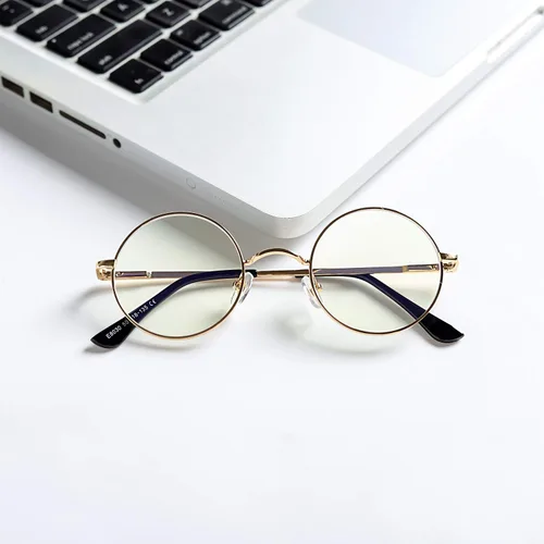 Vista 4 de AZorb Lentes de bloqueo de luz azul para mujeres y hombres, lentes redondos retro con marco de metal