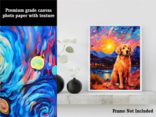 Vista 3 de Bestbuddy Pet 8 x 10 sin marco noche estrellada inspirada Golden Retriever perro senderismo leal amigo familia animal mascota familia pintura al