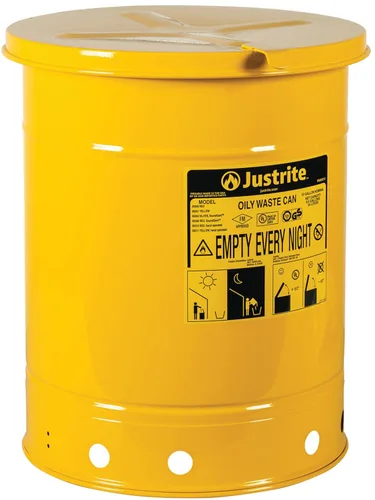 Vista 24 de Justrite Recipiente para desechos aceitosos de acero galvanizado de 10 galones, recipiente de seguridad metálico para trapos con aceite de 18 x 14