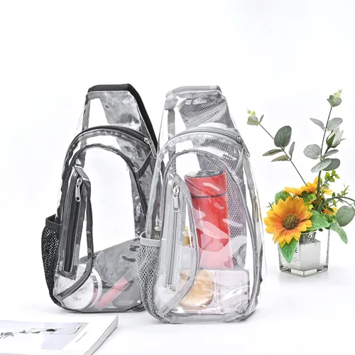 Vista 7 de gdbis Bolso bandolera transparente, pequeño bolso cruzado de PVC aprobado por el estadio, mochila casual transparente para senderismo, estadio