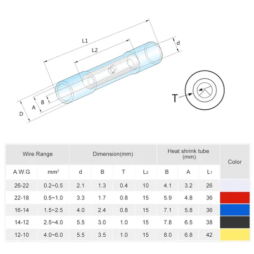 Vista 3 de 50 conectores termorretráctiles a tope, conectores eléctricos a tope para cableado, conectores de cable impermeables para marina, automotriz