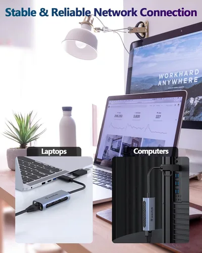 Vista 7 de Adaptador Wavlink USB C a Ethernet de 2.5 Gbps, adaptador USB 2 en 1 a Ethernet 2.5G, convertidor de red USB-C a RJ45