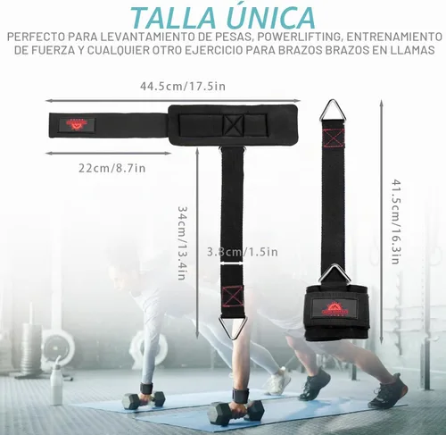 Vista 4 de Correas ajustables para muñeca y tobillo con anillo triangular para levantamiento de pesas, tríceps, pilates, máquinas de cable y rehabilitación
