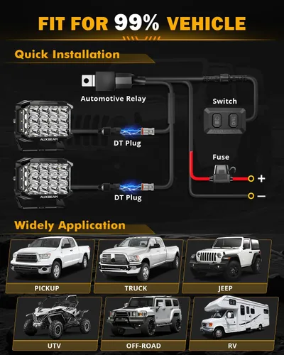 Vista 8 de Auxbeam Serie V-MAX 204W Luces LED de Conducción en Pod, Luz de Proyección Rectangular de 7 Pulgadas para Todo Terreno con DRL Ámbar y Luz Trasera