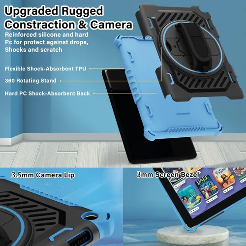 Vista 3 de ROISKIN Funda para tableta Amazon Kindle Fire HD 8 y HD 8 Plus de 12ª/10ª generación versión 2024/2022/2020 para niños con soporte giratorio de 360