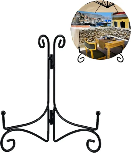Vista 8 de Soporte para platos, soporte de placa de 6 pulgadas para exhibición, caballete de hierro negro de mesa para fotos, marco de fotos, obras de arte