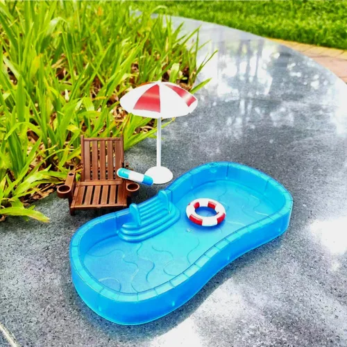 Vista 8 de Juego de decoración de casa de muñecas para piscina, accesorios de playa