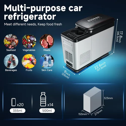 Vista 2 de BODEGA Refrigerador de 12 voltios, refrigerador de coche de 16 cuartos (15 litros), refrigerador portátil (-4℉-68℉), 12/24V DC para exteriores